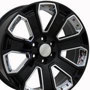 OE Wheels CV93 22x9 6x139.7 24et Gloss Black with Chrome Insert Wheel SET