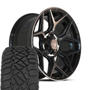 4PLAY 4P06 20x9 5x127 + 5x139.7 Gloss Black Brushed with Tinted Clear Wheels 275-55-20 Sailun TerraMax RT Tires SET