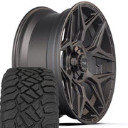4PLAY 4P06 22x9 6x135 + 6x139.7 Satin Black Wheels 33x12.50-22 Sailun TerraMax RT Tires SET