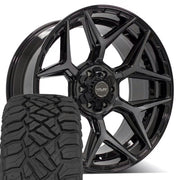 4PLAY 4P06 22x10 6x135 + 6x139.7 Gloss Black Brushed with Tinted Clear Wheels 285-45-22 Sailun TerraMax RT Tires SET