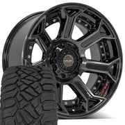 4PLAY 4P70F 22x10 5x127 + 5x139.7 Gloss Black Brushed with Tinted Clear Wheels 285-45-22 Sailun TerraMax RT Tires SET