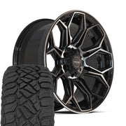 4PLAY 4P83 20x9 6x135 + 6x139.7 Gloss Black Brushed with Tinted Clear Wheels 275-55-20 Sailun TerraMax RT Tires SET