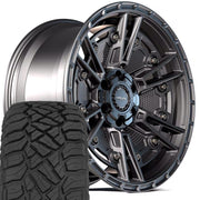 4PLAY 4PS01 17x9 5x127 + 5x139.7 Satin Black Wheels 33x12.50-17 Sailun TerraMax RT Tires SET
