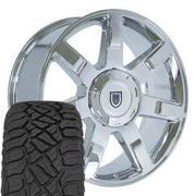 OE Wheels CA80 22x9 6x139.7 Chrome Wheels 285-45-22 Sailun TerraMax RT Tires SET