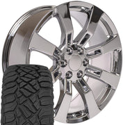 OE Wheels CA82 22x9 6x139.7 Chrome Wheels 285-45-22 Sailun TerraMax RT Tires SET