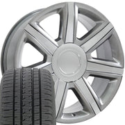 OE Wheels CA87 22x9 6x139.7 Gloss Hyper Silver with Chrome Insert Wheels 285-45-22 Bridgestone Dueler Alenza HL Tires SET