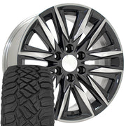 OE Wheels CA91 20x9 6x139.7 Gloss Gunmetal with Polished Face Wheels 275-55-20 Sailun TerraMax RT Tires SET