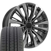 OE Wheels CA93 22x9 6x139.7 Gloss Gunmetal with Polished Face Wheels 285-45-22 Bridgestone Dueler Alenza HL Tires SET