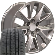 OE Wheels CV26 20x9 6x139.7 Gloss Silver Machined Wheels 275-55-20 Bridgestone Dueler Alenza HL Plus Tires SET