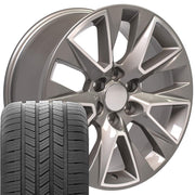 OE Wheels CV26 20x9 6x139.7 Gloss Silver Machined Wheels 275-55-20 Goodyear Eagle LS2 Tires SET
