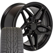 OE Wheels CV31 17x9.5 / 17x11 Gloss Black Staggered Wheels Toyo Extensa HP II Tires SET