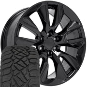 OE Wheels CV32 22x9 6x139.7 Gloss Black Wheels 285-45-22 Sailun TerraMax RT Tires SET