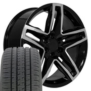 OE Wheels CV34 22x9 6x139.7 Gloss Black Machined Wheels 285-45-22 Bridgestone Dueler Alenza HL Tires SET