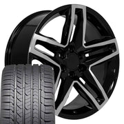 OE Wheels CV34 22x9 6x139.7 Gloss Black Machined Wheels 285-45-22 Goodyear Eagle Sport Tires SET
