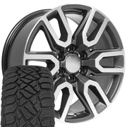 OE Wheels CV36 20x9 6x139.7 Gloss Gunmetal Machined Wheels 275-55-20 Sailun TerraMax RT Tires SET