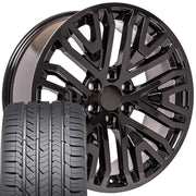 OE Wheels CV37 22x9 6x139.7 Gloss Black Wheels 285-45-22 Goodyear Eagle Sport Tires SET