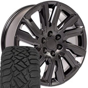 OE Wheels CV39 22x9 6x139.7 Satin Black with Gloss Black Insert Wheels 285-45-22 Sailun TerraMax RT Tires SET