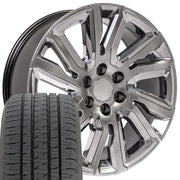 OE Wheels CV39 22x9 6x139.7 Gloss Hyper Black with Chrome Insert Wheels 285-45-22 Bridgestone Dueler Alenza HL Tires SET