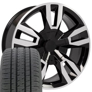 OE Wheels CV40 22x9 6x139.7 Gloss Black Machined Wheels 285-45-22 Bridgestone Dueler Alenza HL Tires SET