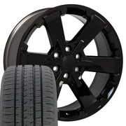 OE Wheels CV41 22x9 6x139.7 Gloss Black Wheels 285-45-22 Bridgestone Dueler Alenza HL Tires SET