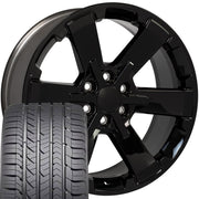 OE Wheels CV41 22x9 6x139.7 Gloss Black Wheels 285-45-22 Goodyear Eagle Sport Tires SET