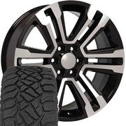 OE Wheels CV44 22x9 6x139.7 Gloss Black Machined Wheels 285-45-22 Sailun TerraMax RT Tires SET