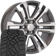 OE Wheels CV44 22x9 6x139.7 Gloss Gunmetal Machined Wheels 285-45-22 Sailun TerraMax RT Tires SET