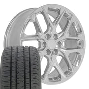 OE Wheels CV62 22x9 6x139.7 Chrome Wheels 285-45-22 Bridgestone Dueler Alenza HL Tires SET
