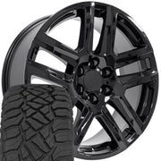 OE Wheels CV63 22x9 6x139.7 Gloss Black Wheels 285-45-22 Sailun TerraMax RT Tires SET