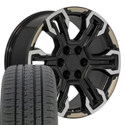 OE Wheels CV65 20x9 6x139.7 Satin Black Machined Face - Two Tone Wheels 275-55-20 Bridgestone Dueler Alenza HL Plus Tires SET