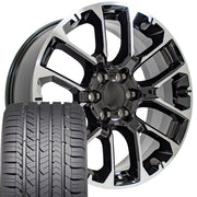 OE Wheels CV67 22x9 6x139.7 Gloss Black Machined Wheels 285-45-22 Goodyear Eagle Sport Tires SET