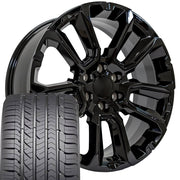 OE Wheels CV68 22x9 6x139.7 Gloss Black Wheels 285-45-22 Goodyear Eagle Sport Tires SET