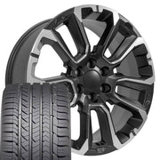 OE Wheels CV68 22x9 6x139.7 Satin Black with Milled Edge Wheels 285-45-22 Goodyear Eagle Sport Tires SET