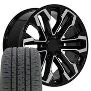 OE Wheels CV69 20x9 6x139.7 Gloss Black Machined Wheels 275-55-20 Bridgestone Dueler Alenza HL Plus Tires SET