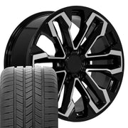 OE Wheels CV69 20x9 6x139.7 Gloss Black Machined Wheels 275-55-20 Goodyear Eagle LS2 Tires SET