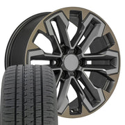 OE Wheels CV69 20x9 6x139.7 Satin Gunmetal Machined Face - Two Tone Wheels 275-55-20 Bridgestone Dueler Alenza HL Plus Tires SET