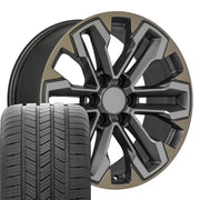 OE Wheels CV69 20x9 6x139.7 Satin Gunmetal Machined Face - Two Tone Wheels 275-55-20 Goodyear Eagle LS2 Tires SET