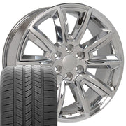 OE Wheels CV73 20x8.5 6x139.7 Chrome with Chrome Insert Wheels 275-55-20 Goodyear Eagle LS2 Tires SET