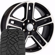 OE Wheels CV74B 22x9 6x139.7 Gloss Black Machined Wheels 285-45-22 Sailun TerraMax RT Tires SET