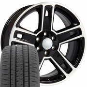 OE Wheels CV74 22x9 6x139.7 Gloss Black Machined Wheels 285-45-22 Bridgestone Dueler Alenza HL Tires SET