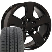 OE Wheels CV76 20x9 6x139.7 Gloss Black Wheels 275-55-20 Bridgestone Dueler Alenza HL Plus Tires SET