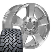 OE Wheels CV76 20x9 6x139.7 Polished Wheels 275-55-20 TBB TS-37 AT Tires SET