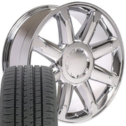 OE Wheels CV85 20x8.5 6x139.7 Chrome Wheels 275-55-20 Bridgestone Dueler Alenza HL Plus Tires SET