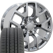 OE Wheels CV92 22x9 6x139.7 Chrome Wheels 285-45-22 Bridgestone Dueler Alenza HL Tires SET