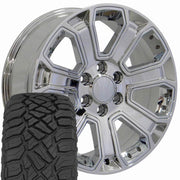 OE Wheels CV93 20x8.5 6x139.7 Chrome with Chrome Insert Wheels 275-55-20 Sailun TerraMax RT Tires SET