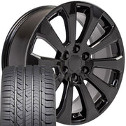 OE Wheels CV95 22x9 6x139.7 Gloss Black Wheels 285-45-22 Goodyear Eagle Sport Tires SET