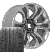 OEM Wheels DG74 20x9 6x139.7 Gloss Gunmetal with Polished Face Wheels 275-55-20 Goodyear Eagle LS2 Tires SET