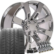 OE Wheels CA82 20x8.5 6x139.7 Chrome Wheels 275-55-20 Goodyear Eagle LS2 Tires TPMS Lugs SET