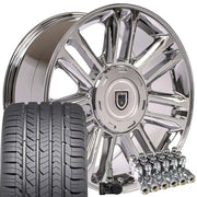 OE Wheels CA83 22x9 6x139.7 Chrome Wheels 285-45-22 Goodyear Eagle Sport Tires TPMS Lugs SET