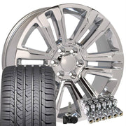 OE Wheels CV44 22x9 6x139.7 Chrome Wheels 285-45-22 Goodyear Eagle Sport Tires TPMS Lugs SET